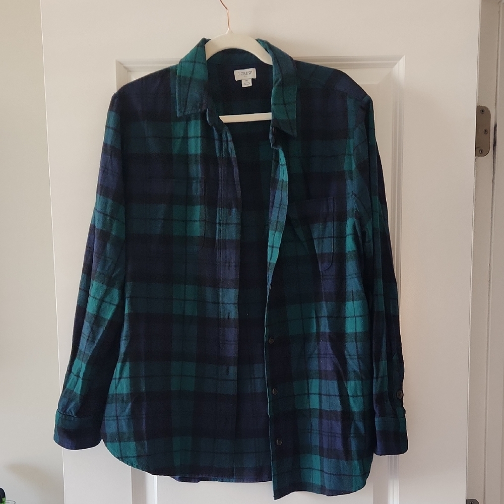 J. Crew Green and Navy Plaid Shirt (Thinner Shacket)